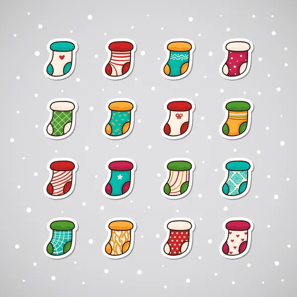贴纸圣诞袜子 — 图库矢量图片