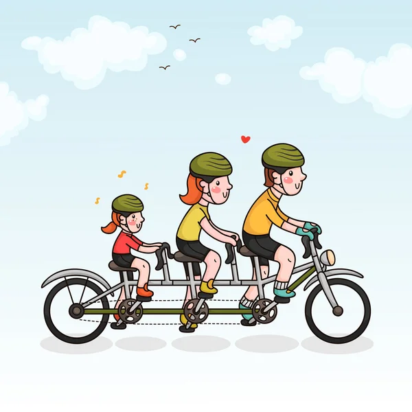 Familia ciclismo padres e hija — Vector de stock