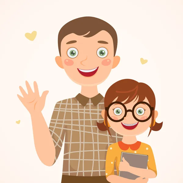 Padre e hija inteligente — Vector de stock