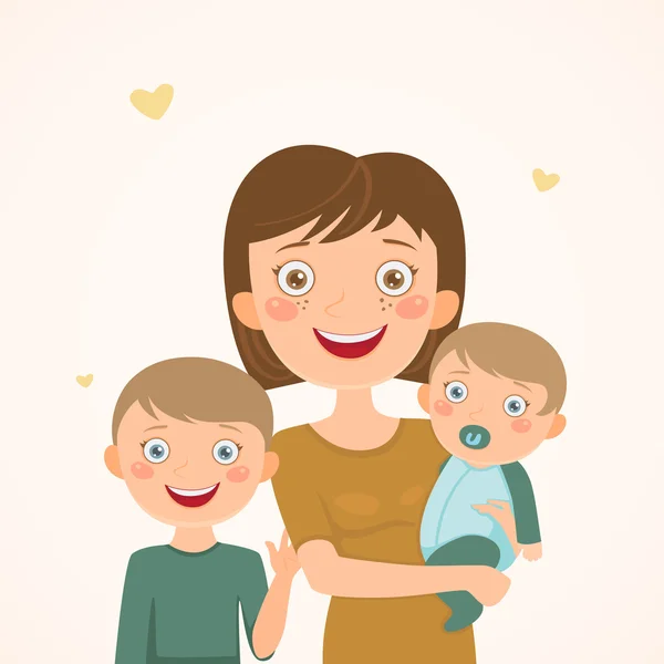 Madre e hijos — Vector de stock