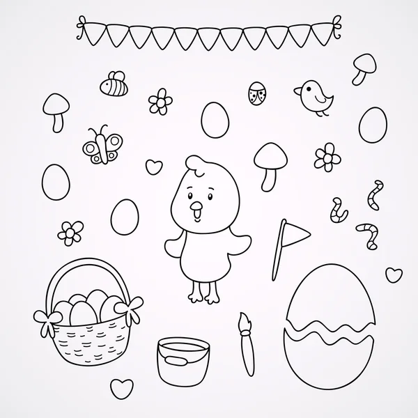 Doodles with the Easter chick — Stock Vector