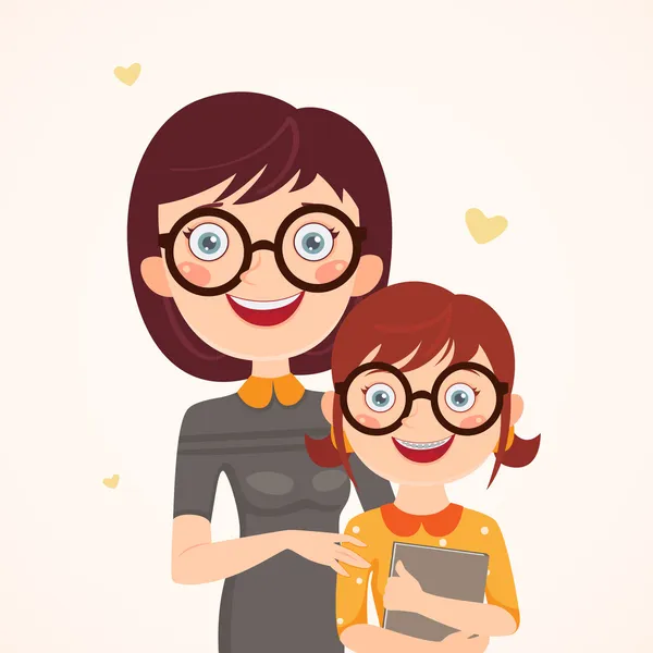 Inteligente madre e hija — Vector de stock