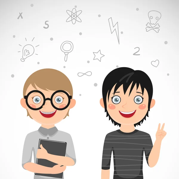 Schattige tweeling nerd en rocker — Stockvector