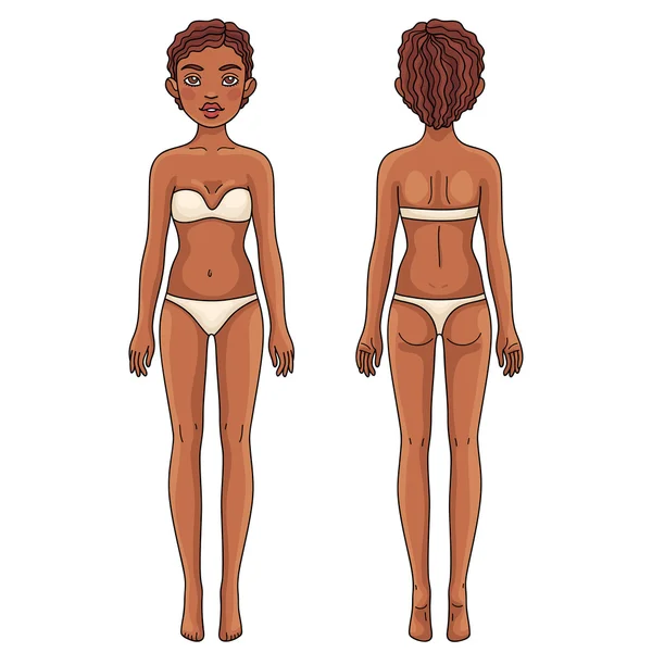 Γυναικείο σώμα εμπρός και πίσω αφροαμερικάνων κορίτσι — Διανυσματικό Αρχείο