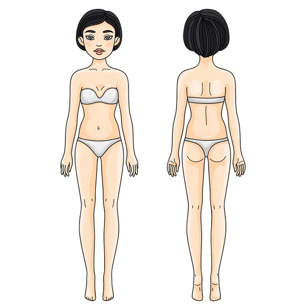 महिला शरीर सामने और पीछे एशियाई लड़की — स्टॉक वेक्टर