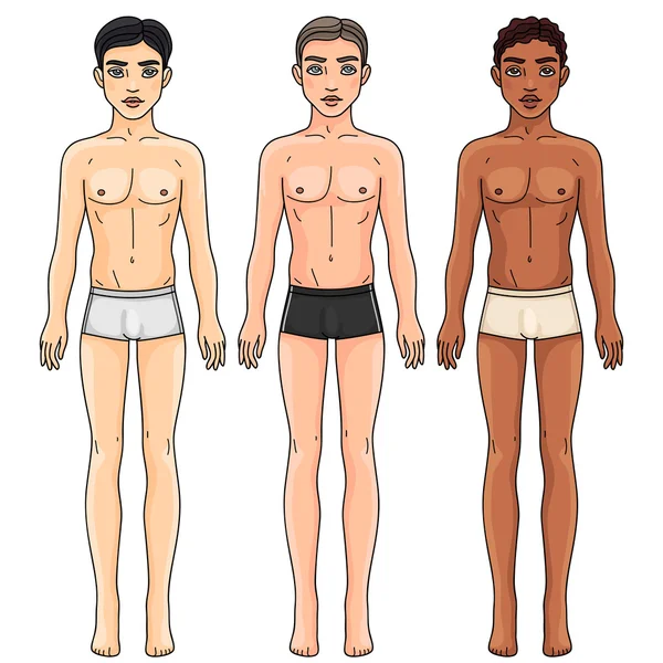 Trois hommes de différents groupes ethniques en sous-vêtements — Image vectorielle