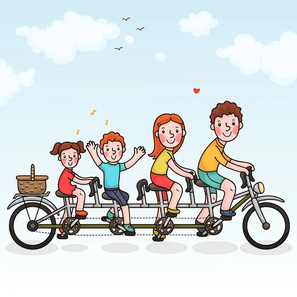 Bicicleta tandem familial — Vector de stoc