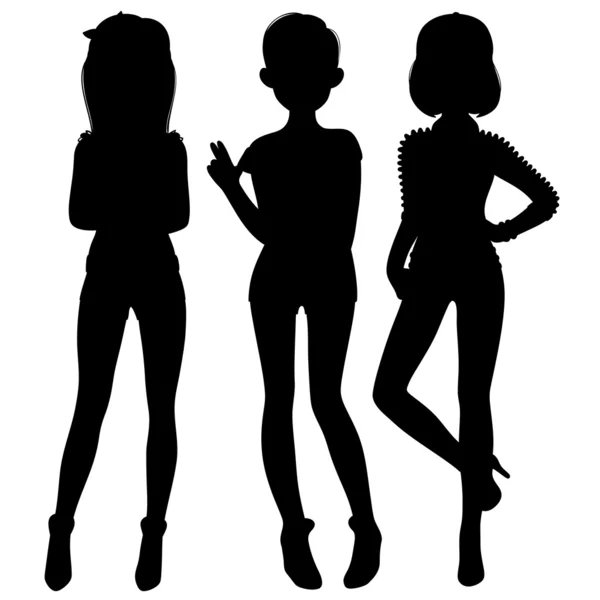 Drie modieuze rnb silhouet — Stockvector