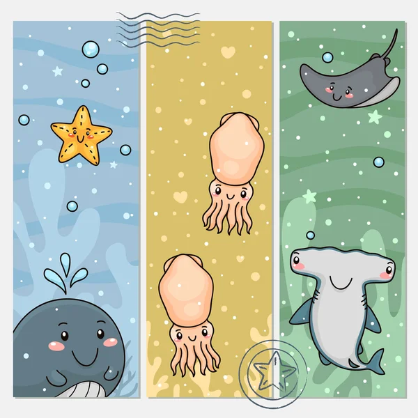 Banderas verticales con animales marinos — Vector de stock
