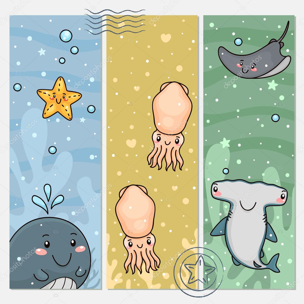 Vertical banners with sea animals