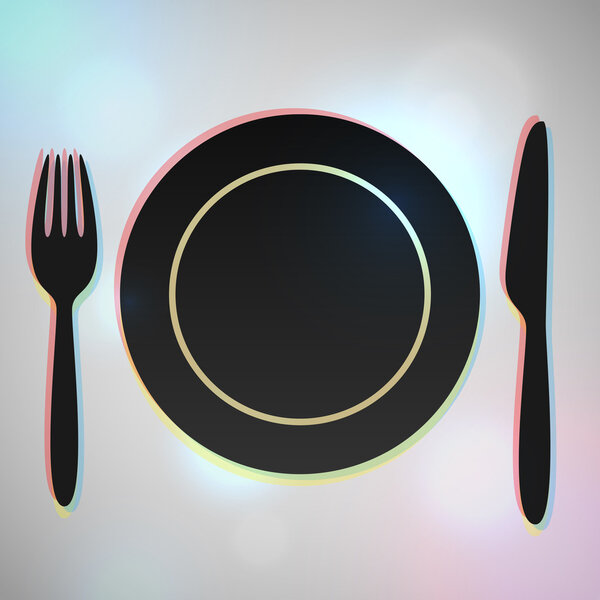 Тарелка, вилка и нож
