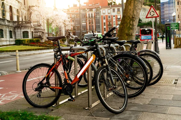 Bicycle Bike Station Rent Travel Transport City Sustainable Travel Bicycle — Stock Photo, Image