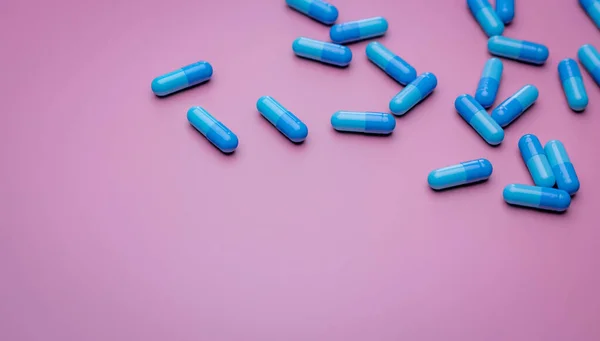 Top View Capsule Pills Pink Background Prescription Drugs Blue Capsule — Stock Photo, Image