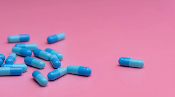 Blue Capsule Pills Pink Background Prescription Drug Pharmaceutics Pharmaceutical Industry —  Fotos de Stock