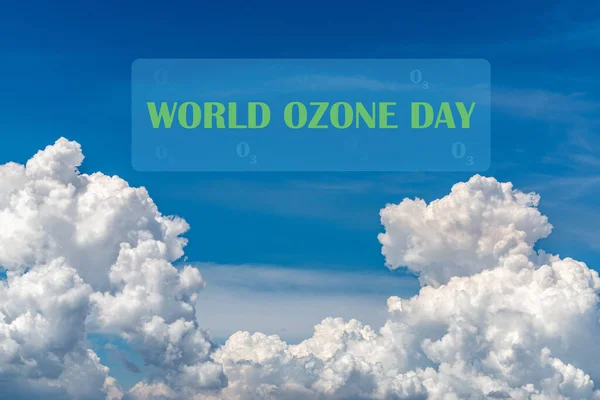 World Ozone Day concept. International Day for the Preservation of the Ozone Layer. Beautiful blue sky and white clouds abstract background. Cloudscape background. Blue sky and fluffy white clouds.