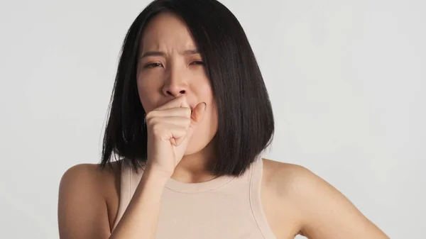 Young Asian Woman Looking Bored White Background Interested Expression Female — Stock Photo, Image