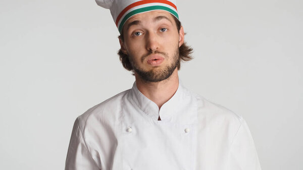 Portrait Male Chef Uniform Looking Tired Hard Day Work Sighing Royalty Free Stock Images