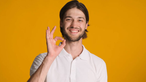 Glad Man Showing Okay Gesture Approval Sign Giving Positive Reply Stock Image