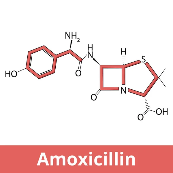 Estructura Química Amoxicilina Amoxicilina Antibiótico Utilizado Para Tratar Una Serie — Vector de stock