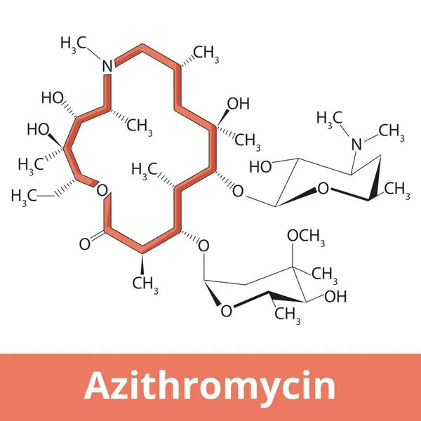 Estructura Química Azitromicina Medicamento Antibiótico Utilizado Para Tratamiento Infecciones Bacterianas — Vector de stock
