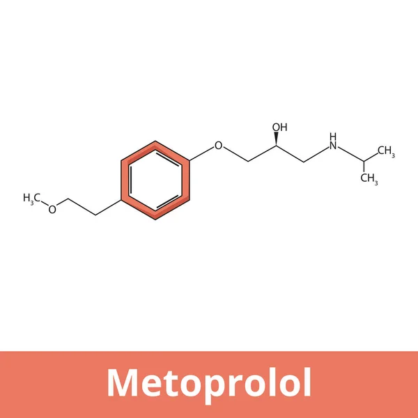 Estructura Química Del Metoprolol Una Medicación Selectiva Del Bloqueador Del — Vector de stock