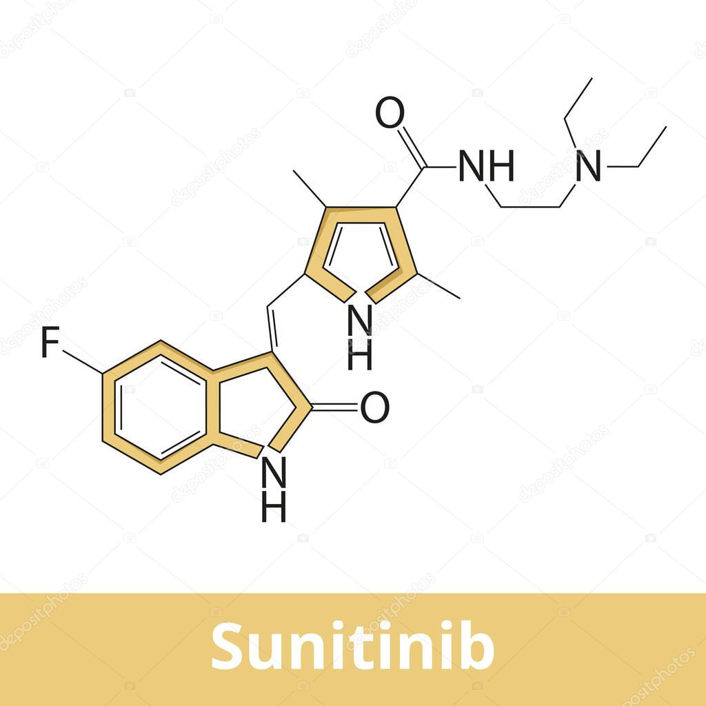 Sunitinib.Medication used to treat cancer. Multi-targeted receptor tyrosine kinase inhibitor used for treatment of renal cell carcinoma gastrointestinal stromal tumor. Chemical structure.