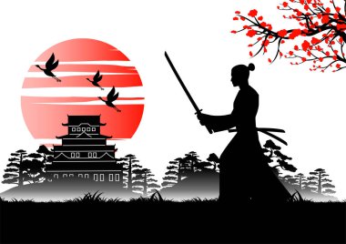 Japon sanatı, imparator kalesi yakınlarında samuray eğitimi veren antik bir tasarım.
