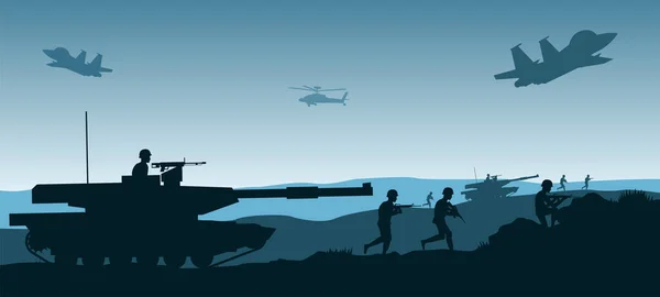 Contexte Guerre Dans Situation Bataille Avec Design Silhouette — Image vectorielle