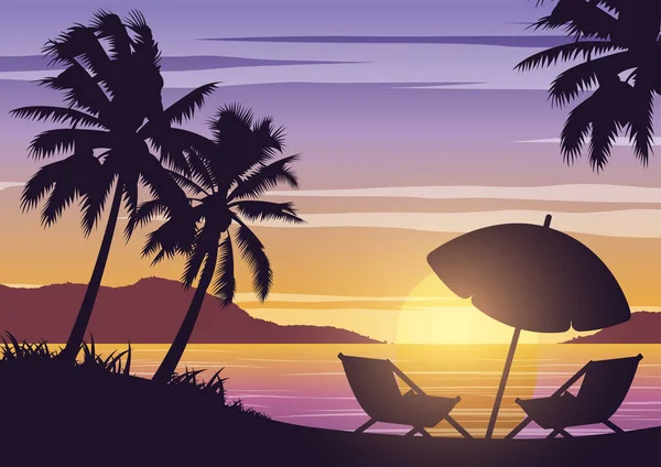 日落时分大海与棕榈树的轮廓艺术设计 — 图库矢量图片