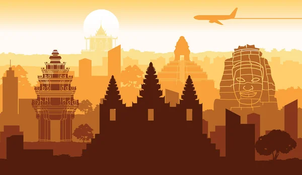 Cambodia Célèbre Style Silhouette Historique Avec Texte Intérieur — Image vectorielle