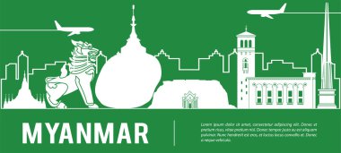 Myanmar ünlü simgeler siluet stili, seyahat ve turizm