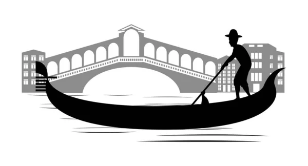 Silhouette Design Venice Boat Famous Symbol Italy — Stock Vector