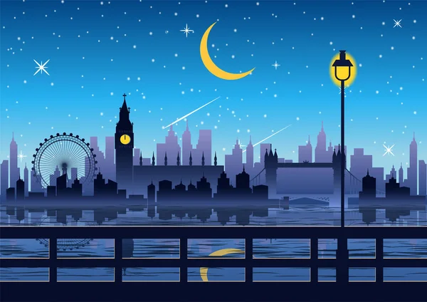 伦敦夜景的轮廓设计 图库矢量图片