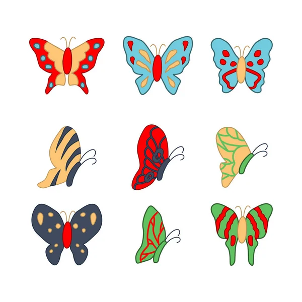 Conjunto Lindo Animal Mariposa Versión Dibujos Animados — Archivo Imágenes Vectoriales