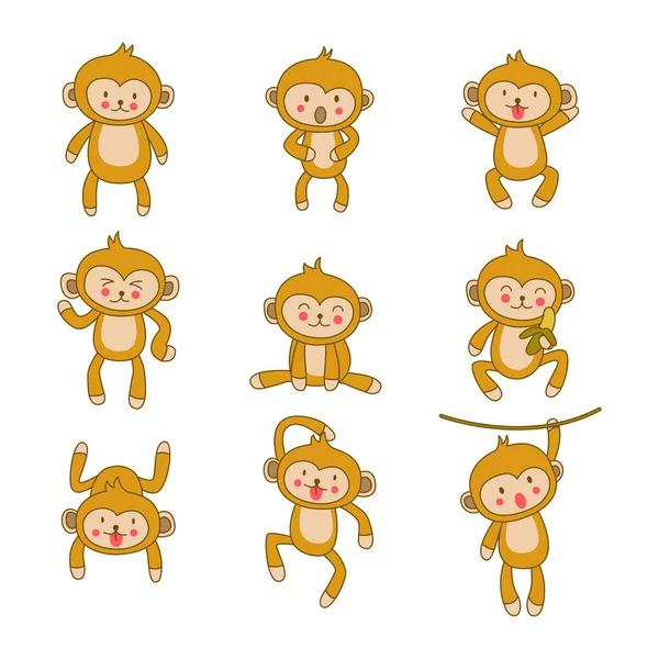 Sada Roztomilé Zvíře Opice Karikatuře Verze — Stockový vektor