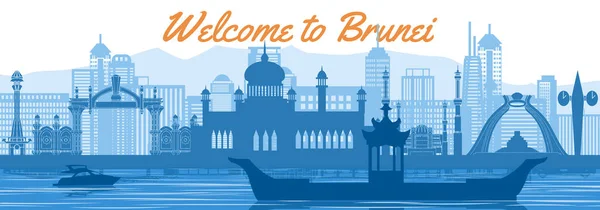 Brunei Marco Famoso Com Design Cor Azul Branco — Vetor de Stock