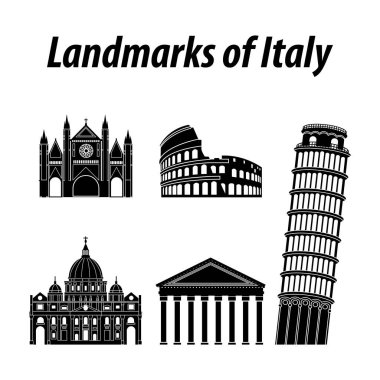 Bundle of Italy famous landmarks by silhouette style