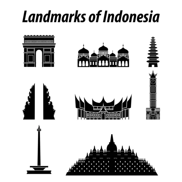 Bundle Indonesia Famous Landmarks Silhouette Style — Image vectorielle