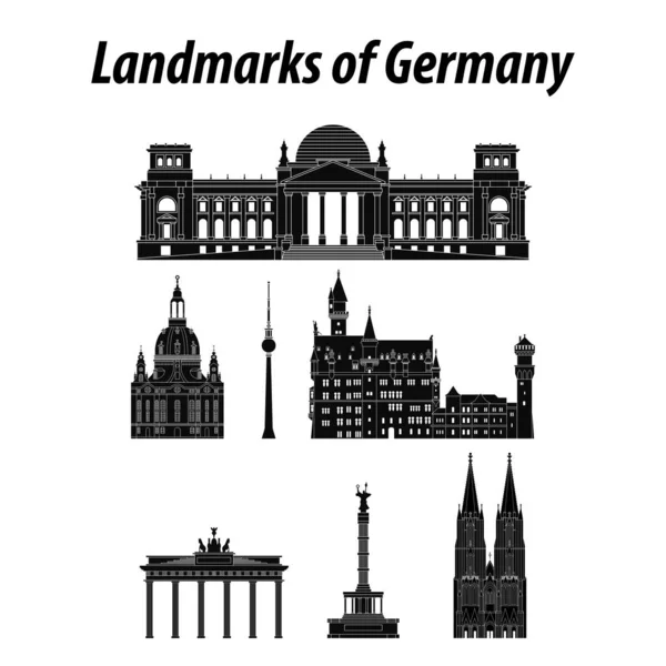 Bundle Germany Famous Landmarks Silhouette Style — Stockový vektor