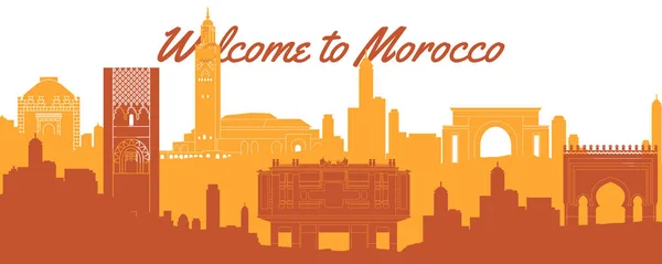Μαρόκο Διάσημα Αξιοθέατα Από Σιλουέτα Στυλ — Διανυσματικό Αρχείο