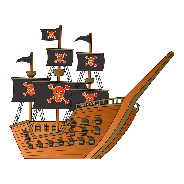 Милый Пиратский Корабль Мультипликационной Версии — стоковый вектор