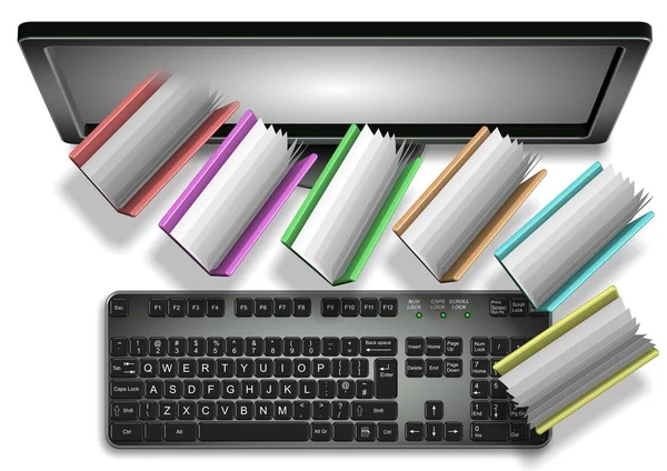 Książki i foldery z komputera — Zdjęcie stockowe