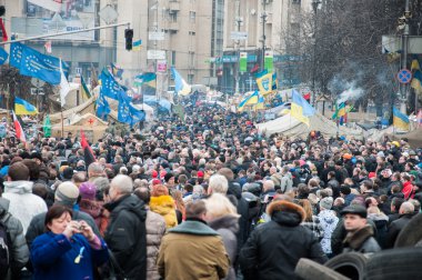 Kiev, Ukrayna. 22 Şubat 2014. Bağımsızlık Meydanı Kiev'strike. Kiev Maidan Nezalezhnosti Toplantı.