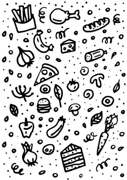 Dodle Fast Food Disegnati Mano Simboli Vettoriali Oggetti — Vettoriale Stock