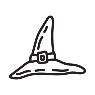 Elle çizilmiş sihirli cadı şapkası karalama tarzında. Kart tasarımı ve sonbahar dekorasyonu için Cadılar Bayramı vektör illüstrasyonu. Büyücü şapkası çizimi.