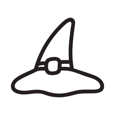 Elle çizilmiş sihirli cadı şapkası karalama tarzında. Kart tasarımı ve sonbahar dekorasyonu için Cadılar Bayramı vektör illüstrasyonu. Büyücü şapkası çizimi.