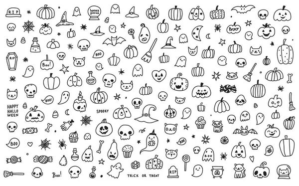 Doodle Dessin Animé Collection Halloween Vecteur Dessiné Main Fond Isolé — Image vectorielle