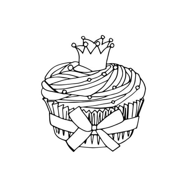 ベクトルカップケーキイラスト 手描きカップケーキ クリームとベリーのあるドールケーキ — ストックベクタ