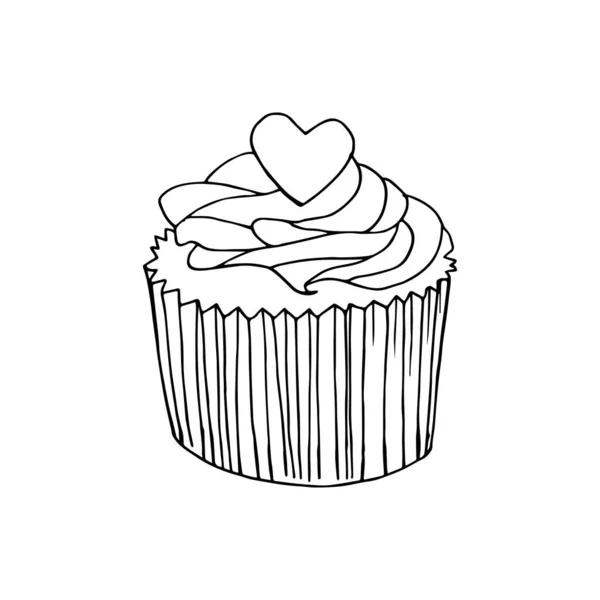 ベクトルカップケーキイラスト 手描きカップケーキ クリームとベリーのあるドールケーキ — ストックベクタ