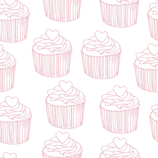 Cupcake Vector Patroon Met Confetti Hagelslag Hand Getekend Schattige Cupcakes — Stockvector